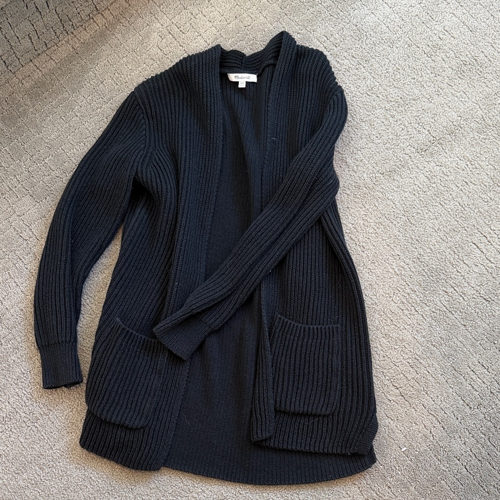 Madewell Black Ribbed Open-Front Cardigan